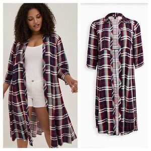 Torrid Maxi Kimono - Challis Plaid Red & Blue